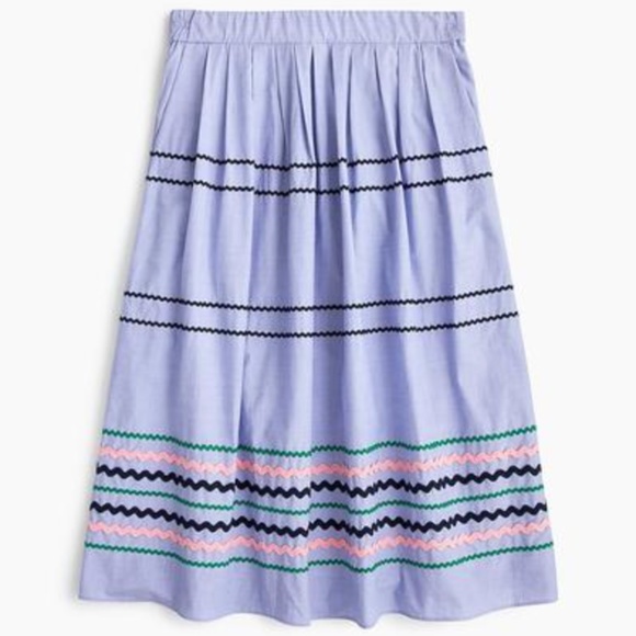 JCrew Chambray, Rickrack Skirt, Size SMALL, NWT - Picture 1 of 3